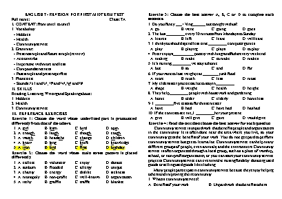 English 7 - Revision for first midterm test
